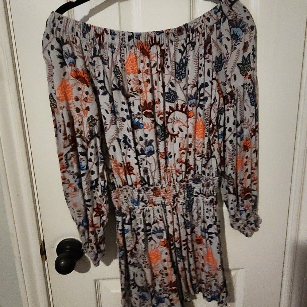 Free People Grey Quarter Sleeve Off the Shoulder Romper